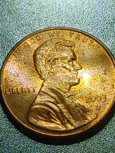 2003D LINCOLN CENT DOPPELT GESTEMPELT REGENBOGENTONUNG GESCHLOSSEN AM - Bild 1 von 11
