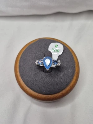 Кольцо для вечеринки с бомбой размер 8 «Завораживающий день» океанский синий кварц на родиевом покрытии  - Изображение 1 из 4