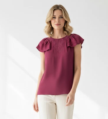 Top Banana Republic Granate Tono Joya Seda Talla Mediana Bordado Flutter Foto 1 de 4