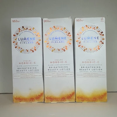 Paquete de 3 lociones de belleza iluminadoras LUMENE Finland Nordic C Glow Lumenessence 5,1 oz Foto 1 de 4
