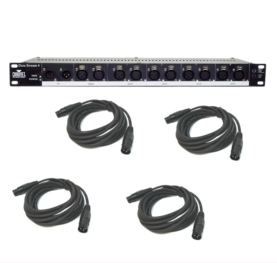 Chauvet DJ Lighting Data Stream Universal Dmx Optical Splitter & (4) Dmx Cables - Image 1 of 1