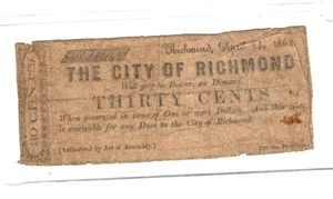 30 CENT "STADT RICHMOND" 1800ER 30 CENT "STADT RICHMOND" SELTENE DENOMINATION! - Bild 1 von 2