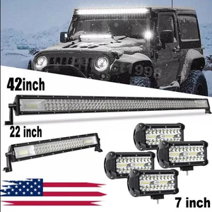 Tri Row 42" INCH + 22" LED Lights Bar +4x 7" Pods For Jeep Wrangler JK TJ YJ 4WD - Picture 1 of 24