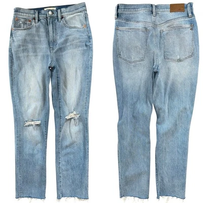 Madewell Light Wash Ripped Zip Fly Raw Hem The High-Rise Slim Boy Jean Size 26 - Image 1 of 4