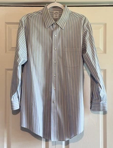 Vintage Brooks Brothers Men’s Slim Fit Button Up Dress Shirt Blue Yellow 16-32 - Picture 1 of 4