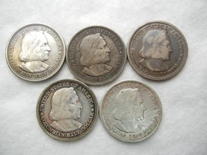 columbian exposition commemorative silver half dollar coins 1892 & 1893 lot (5) - Picture 1 of 2
