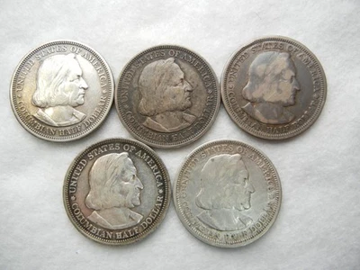 columbian exposition commemorative silver half dollar coins 1892 & 1893 lot (5) - Image 1 of 2