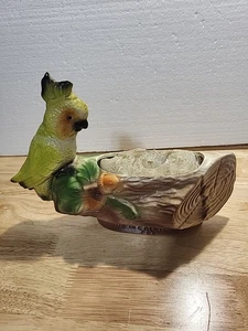 Vintage 50s MCM California Art Pottery USA Keramik Kakadu Papagei Baumstamm Übertopf - Bild 1 von 9