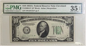 1934 $10 Federal Reserve Star Note PMG Choice VF35 EPQ Cleveland Green Seal - Picture 1 of 2