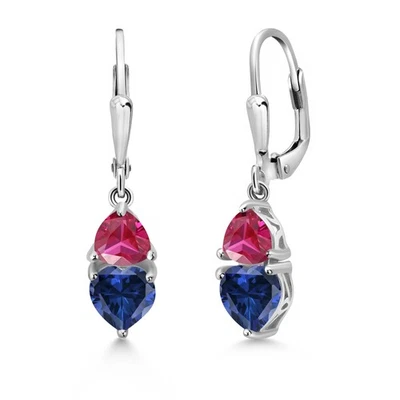 Pendientes de plata de ley 925 rubí rojo zafiro creado azul de 2,46 quilates Foto 1 de 4