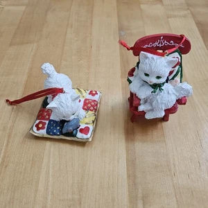 Set Of 2 White Kitten & Mouse Cat In Chair Christmas Christmas Ornament - Picture 1 of 23