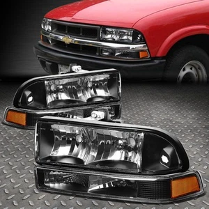 For 98-04 Chevy S10 Pickup Blazer Black/Amber Corner Headlight Bumper Head Lamp - Picture 1 of 5