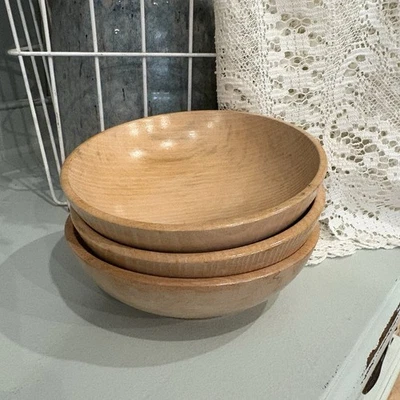 3-PC Solid Natural Wood Smooth 6" Small Serving Decorative Accent Kitchen Bowls - Image 1 of 4