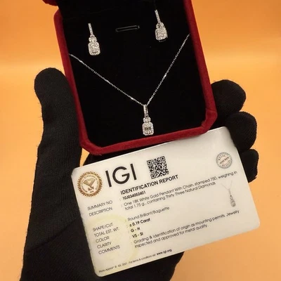 18k Solid White Gold with diamonds Set Necklace and Earrings - Image 1 of 3