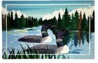 Loon Birds on Lake Weathergripper Floor Mat Natural Rubber Bath Entry Boat 2 X 3