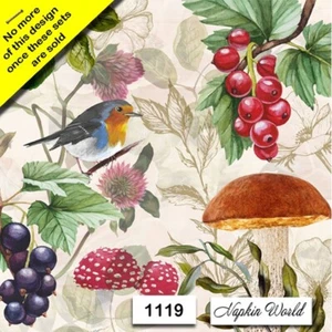 (1119) ZWEI Papier MITTAGESSEN Decoupage Kunst Handwerk Servietten - VOGELBEEREN PILZE - Bild 1 von 4