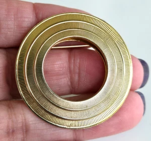 Vintage Textured Three Circle Gold Tone Scarf Clip 1-5/8" Pin Convertible - Picture 1 of 4
