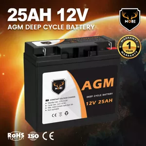 MOBI 25AH 12V AGM Battery Deep Cycle Mobility Scooter Golf Cart Camping Volt - Picture 1 of 11