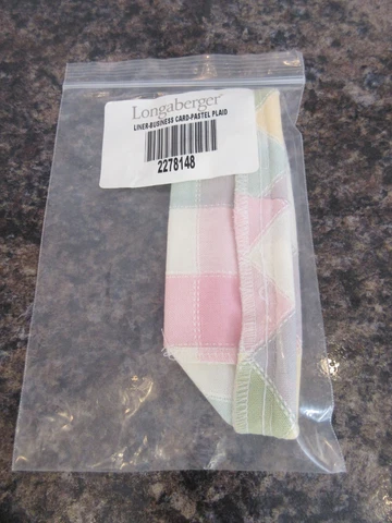 Longaberger Business Card Basket Liner Pastel Plaid 2278148 NEW NIP Cover