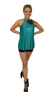 Revolution Tanz Kostüm Neckholder Top Shorts türkis Pailletten Größe Mädchen L Solo Jazz - Bild 1 von 15