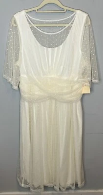 Kiyonna Bridal Wedding Dress XL NEW White Half Sheer Sleeve Knee Length - Image 1 of 4