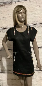 Schwarzes, mehrfarbiges kurzärmliges Damen-Leinen-Etuikleid von Amaran ~ Small - Bild 1 von 3