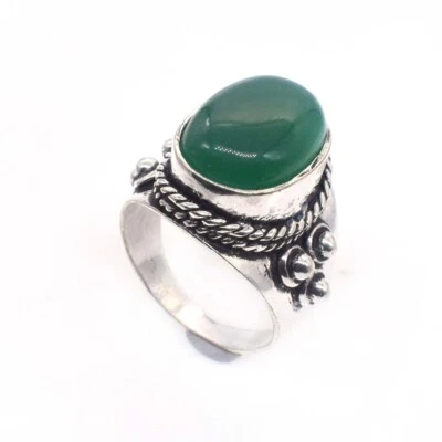 Anillo de joyería hecho a mano con piedras preciosas de ónix verde estilo étnico EE. UU. 9"" a207 Foto 1 de 4