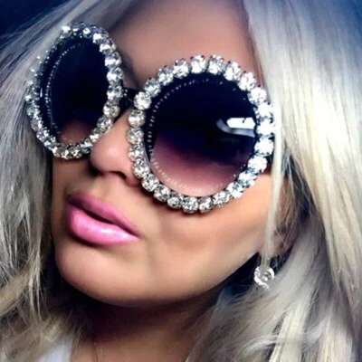 2025 Oversized Sunglasses Women Round Vintage Luxury Rhinestone Glasses Diamond - Image 1 of 4