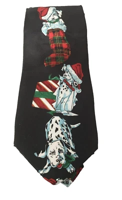 Винтажный мужской черный галстук 101 далматин щенки зависимость рождественский праздник - Изображение 1 из 4