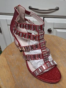 New Women's Frisky-42 Hi Heel Bling Glitter Evening Shoe- Red Size 8.5 - Picture 1 of 6