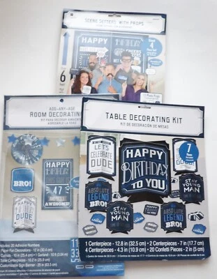 Lote grande de decoración de cumpleaños masculino incluye decoración de mesa y pared y kit de accesorios para fotos Foto 1 de 4
