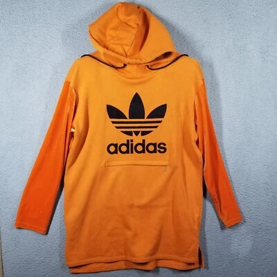 Adidas Sweatshirt Womens Small Oversize Hoodie Long Tunic Orange Velvet Arms - Image 1 of 4