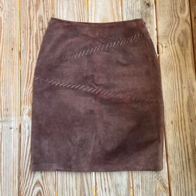 Genuine Sonoma Jean Company 100% Leather Brown Suede Skirt Stitching Size 8 - Image 1 of 4
