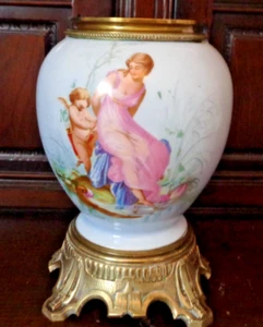 ANTIQUE /VINTAGE PAINTED CERAMIC & BRASS OIL LAMP BASE 2.2KG 10" high - Picture 1 of 18