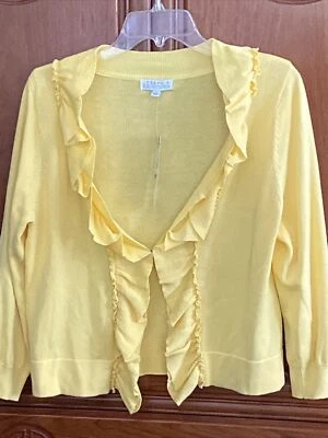 Cárdigan suéter para mujer Joseph A amarillo manga larga volantes, nuevo con etiquetas, mezcla de algodón Foto 1 de 4