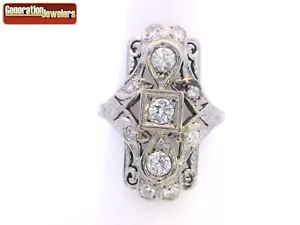 ESTATE .33CTTW DIAMOND ART DECO HI/I2 COCKTAIL RING 14K WHITE GOLD SIZE 5.5 - Picture 1 of 4
