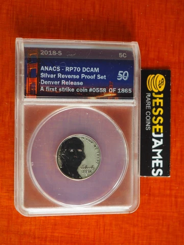 2018 S 5C REVERSE PROOF SILVER JEFFERSON NICKEL ANACS RP70 DCAM DENVER RELEASE Cover