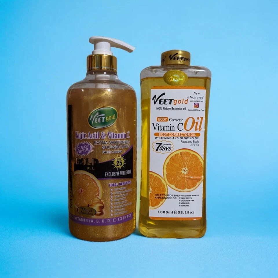 Veet Gold Kojic Vitamin C Shower Bath With Vitamin C Face Body Oil 1000ml - Image 1 of 3