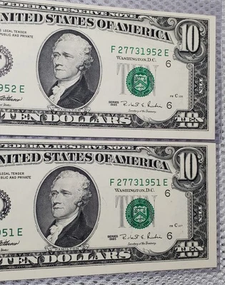 1995 $10 Federal Reserve Note Consecutive Set Atlanta, GA Gem UNC Nice Notes - Image 1 of 4