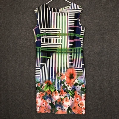MADISON LEIGH Dress Womens 14 Bold Mixed Print Sleeveless Knee Sheath Fairycore - Image 1 of 4