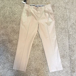 SAVANE Mens Pleated Big Tall Straight Fit Chino Pants Alabaster 44W 32L - Picture 1 of 12