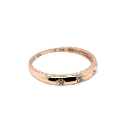14KT Rose Gold Ring With 3 Natural diamonds  Sz 5.25 Stackable Estate Dainty - Image 1 of 4