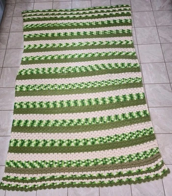 Vintage Afghan Scallop Throw Blanket Handmade Crochet  Multicolor 96" X 60" - Image 1 of 4