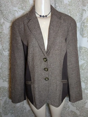 Blazer Coldwater Creek Talla 12 Marrón Mezcla Lana Espiga Tweed Forrado Ecuestre Foto 1 de 4