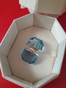 Swarovski Lucent Blue Octagon Cut Crystal Rhodium Plated Stud new genuine❤️🎁 - Picture 1 of 5