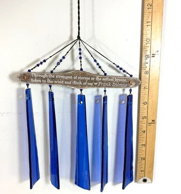 Campanas de viento Suncatcher vidrio azul cobalto + colgante de madera regalo conmemorativo de amistad Foto 1 de 4