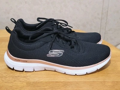 Skechers Flex Appeal 4.0 Black Rose Gold Lace Up Sneakers Size 9.5 Memory Foam - Image 1 of 4