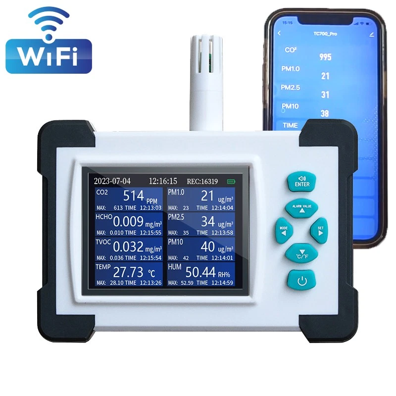 MARKENLOS 7in1 Luft Qualität Messgerät CO2 PM10 PM2.5 TVOC Formaldehyd Detektor Feinstaub