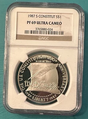1987-S Constitution Silver Commemorative Dollar PR69DCAM PCGS Proof 69 Deep Cam - Image 1 of 2