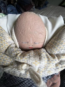 Primitive Doll Handmade SIGNED Folk Art  Hand Painted Stone Quilted Bunting - Picture 1 of 10